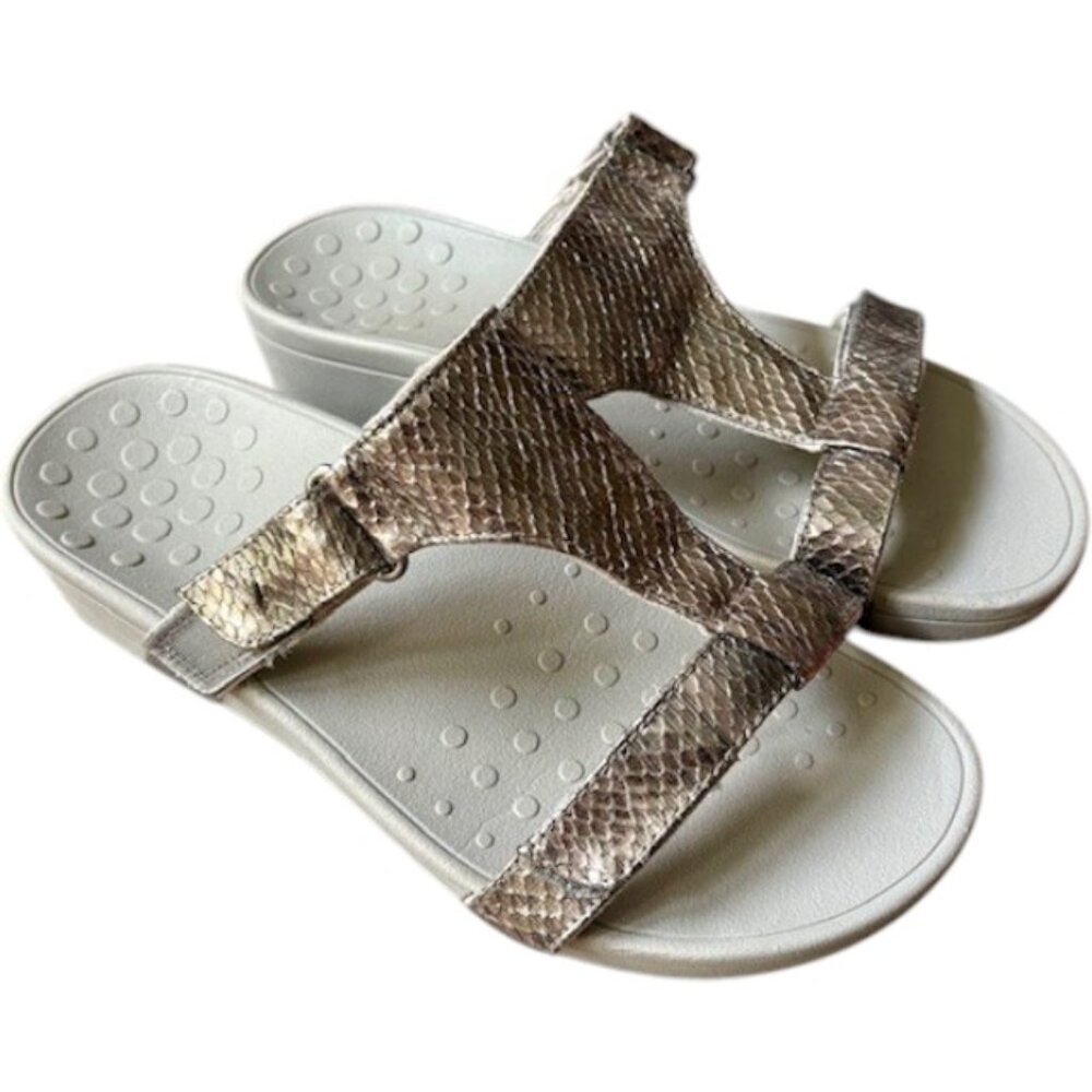 Vionic Vegan Pacific Ellie Snake Slides Adjustable Straps - Rose Gold - 9
